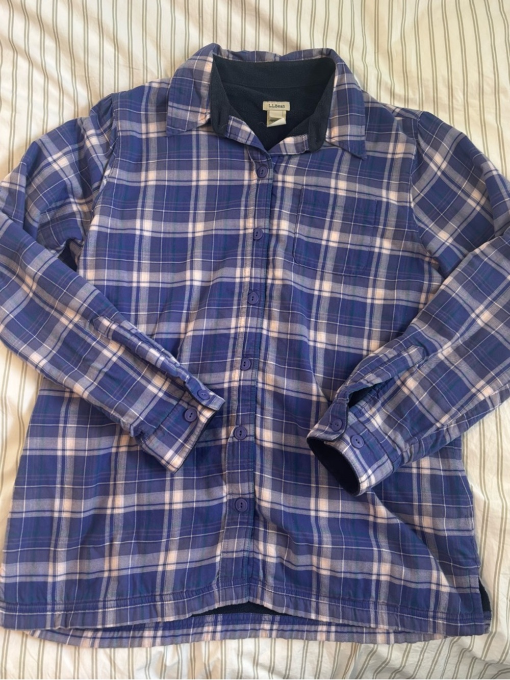 L.L. Bean Purple Plaid Fleece-Lined Shirt jacket / flannel